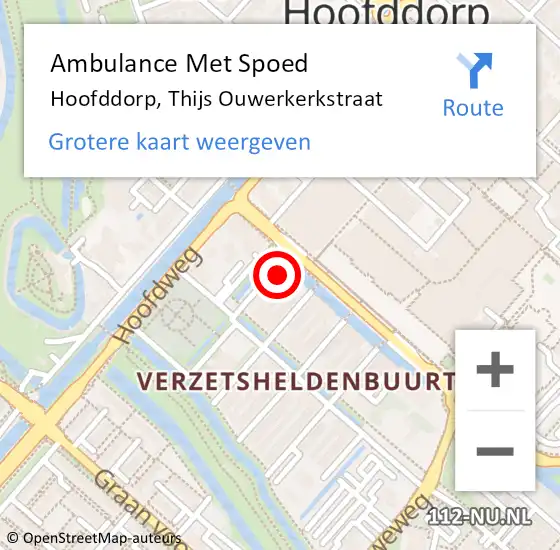 Locatie op kaart van de 112 melding: Ambulance Met Spoed Naar Hoofddorp, Thijs Ouwerkerkstraat op 5 maart 2022 09:55