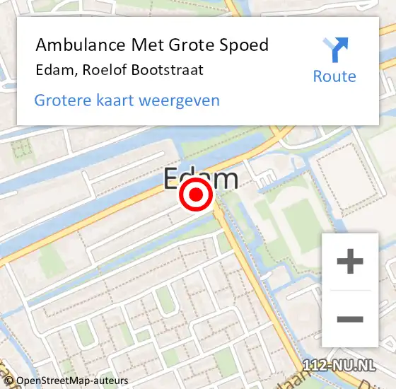 Locatie op kaart van de 112 melding: Ambulance Met Grote Spoed Naar Edam, Roelof Bootstraat op 5 maart 2022 09:59