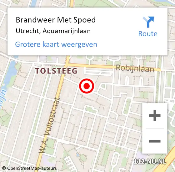 Locatie op kaart van de 112 melding: Brandweer Met Spoed Naar Utrecht, Aquamarijnlaan op 5 maart 2022 10:07