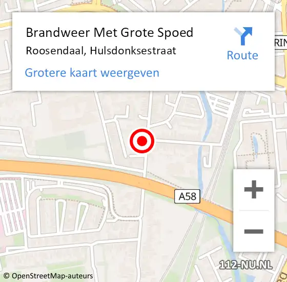 Locatie op kaart van de 112 melding: Brandweer Met Grote Spoed Naar Roosendaal, Hulsdonksestraat op 5 maart 2022 10:23