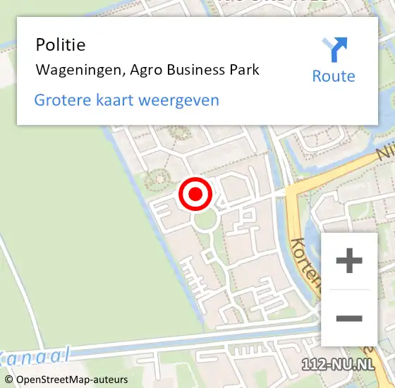 Locatie op kaart van de 112 melding: Politie Wageningen, Agro Business Park op 5 maart 2022 10:26