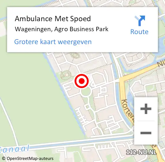 Locatie op kaart van de 112 melding: Ambulance Met Spoed Naar Wageningen, Agro Business Park op 5 maart 2022 10:27