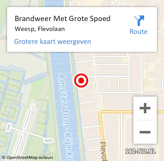 Locatie op kaart van de 112 melding: Brandweer Met Grote Spoed Naar Weesp, Flevolaan op 5 maart 2022 10:30