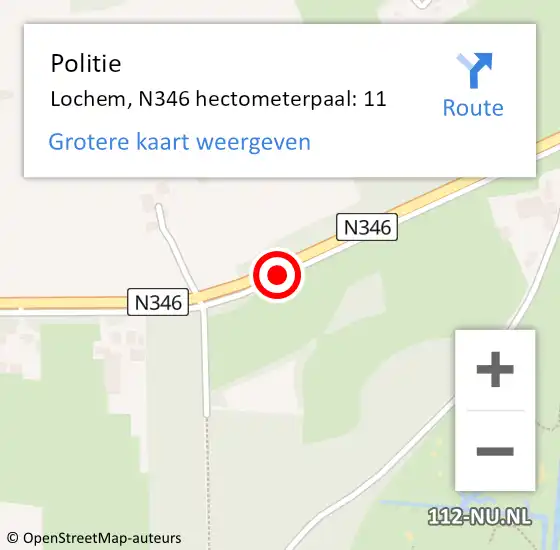 Locatie op kaart van de 112 melding: Politie Lochem, N346 hectometerpaal: 11 op 5 maart 2022 10:38