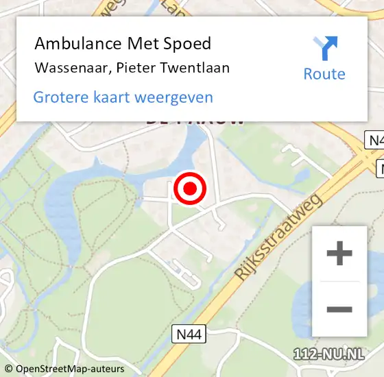 Locatie op kaart van de 112 melding: Ambulance Met Spoed Naar Wassenaar, Pieter Twentlaan op 5 maart 2022 10:54