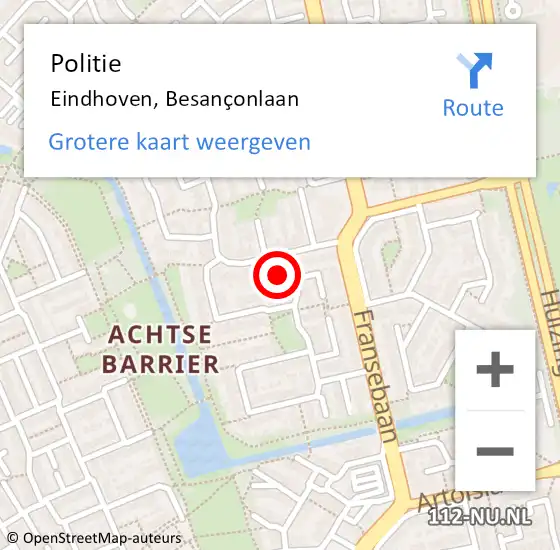 Locatie op kaart van de 112 melding: Politie Eindhoven, Besançonlaan op 5 maart 2022 11:08