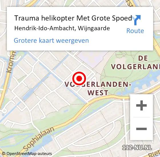 Locatie op kaart van de 112 melding: Trauma helikopter Met Grote Spoed Naar Hendrik-Ido-Ambacht, Wijngaarde op 5 maart 2022 11:11