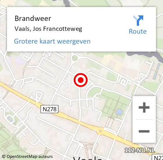 Locatie op kaart van de 112 melding: Brandweer Vaals, Jos Francotteweg op 10 juli 2014 09:58