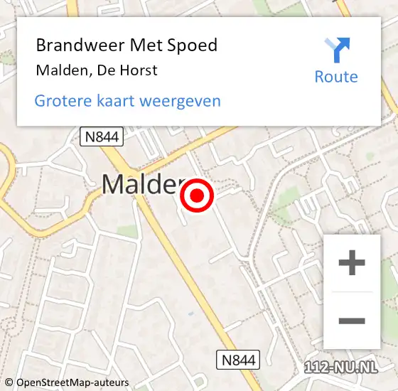 Locatie op kaart van de 112 melding: Brandweer Met Spoed Naar Malden, De Horst op 5 maart 2022 12:03
