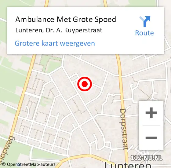 Locatie op kaart van de 112 melding: Ambulance Met Grote Spoed Naar Lunteren, Dr. A. Kuyperstraat op 5 maart 2022 12:06
