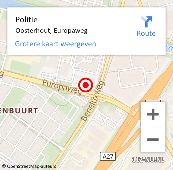 Locatie op kaart van de 112 melding: Politie Oosterhout, Europaweg op 5 maart 2022 12:41