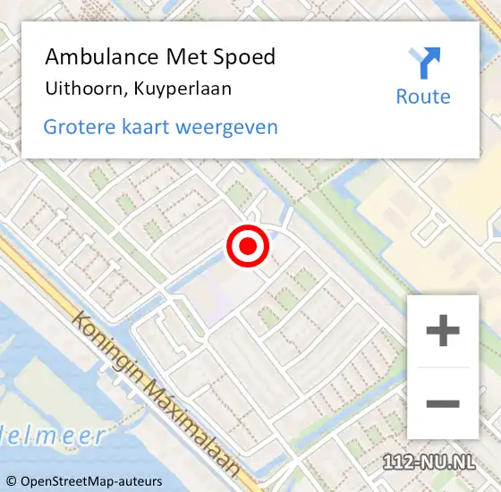 Locatie op kaart van de 112 melding: Ambulance Met Spoed Naar Uithoorn, Kuyperlaan op 5 maart 2022 12:41