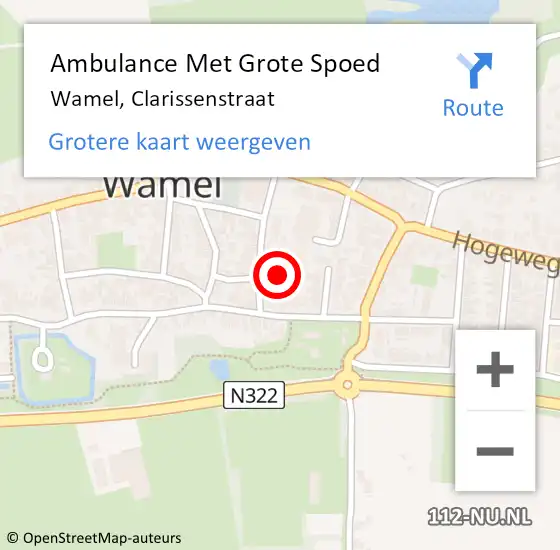 Locatie op kaart van de 112 melding: Ambulance Met Grote Spoed Naar Wamel, Clarissenstraat op 5 maart 2022 12:51