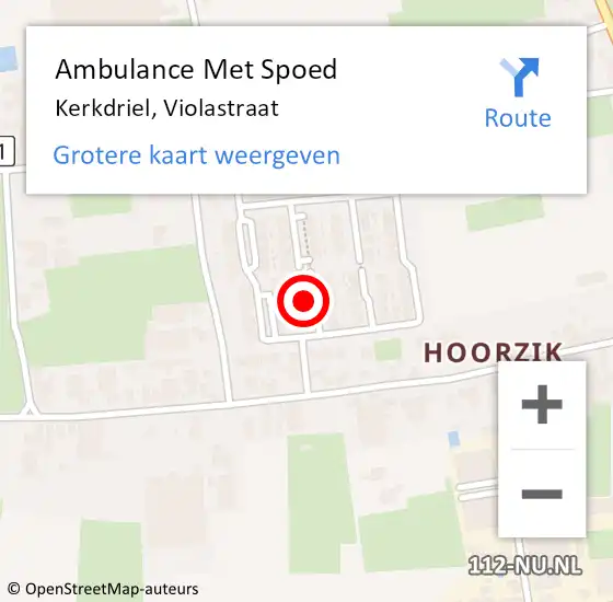 Locatie op kaart van de 112 melding: Ambulance Met Spoed Naar Kerkdriel, Violastraat op 5 maart 2022 12:58