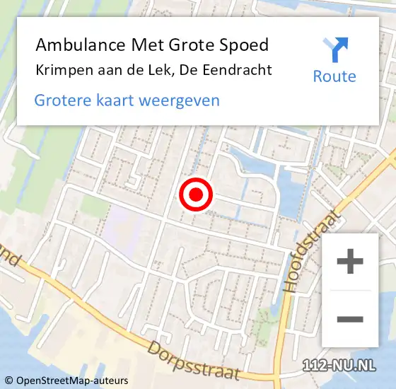 Locatie op kaart van de 112 melding: Ambulance Met Grote Spoed Naar Krimpen aan de Lek, De Eendracht op 5 maart 2022 12:59