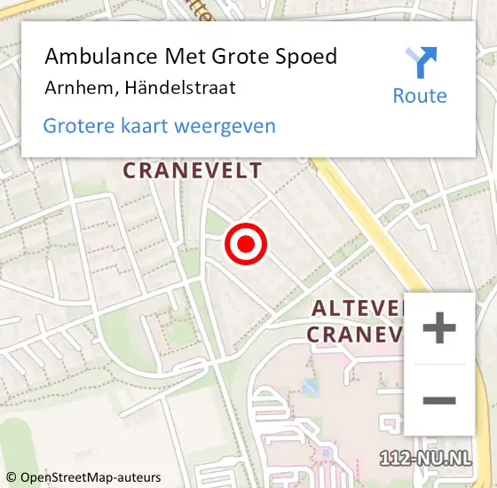 Locatie op kaart van de 112 melding: Ambulance Met Grote Spoed Naar Arnhem, Händelstraat op 5 maart 2022 13:49