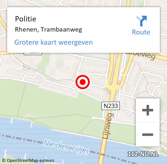 Locatie op kaart van de 112 melding: Politie Rhenen, Trambaanweg op 5 maart 2022 14:15