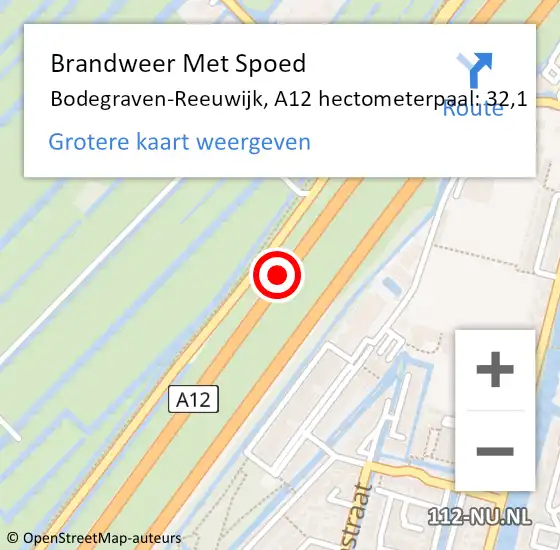 Locatie op kaart van de 112 melding: Brandweer Met Spoed Naar Bodegraven-Reeuwijk, A12 hectometerpaal: 32,1 op 5 maart 2022 14:17