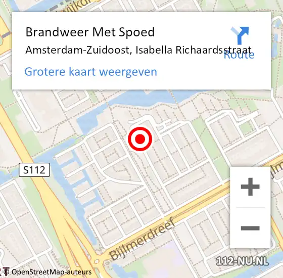 Locatie op kaart van de 112 melding: Brandweer Met Spoed Naar Amsterdam-Zuidoost, Isabella Richaardsstraat op 5 maart 2022 14:29