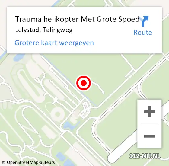Locatie op kaart van de 112 melding: Trauma helikopter Met Grote Spoed Naar Lelystad, Talingweg op 5 maart 2022 14:34