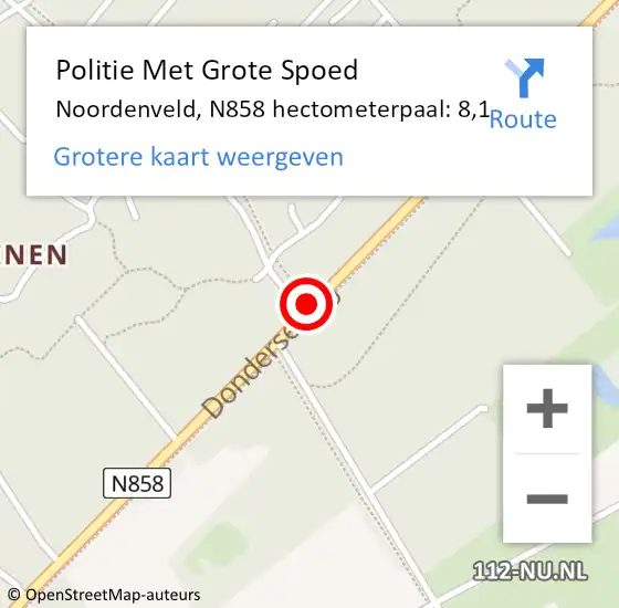 Locatie op kaart van de 112 melding: Politie Met Grote Spoed Naar Noordenveld, N858 hectometerpaal: 8,1 op 5 maart 2022 14:45