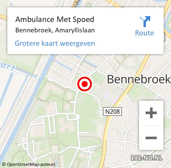 Locatie op kaart van de 112 melding: Ambulance Met Spoed Naar Bennebroek, Amaryllislaan op 5 maart 2022 15:13