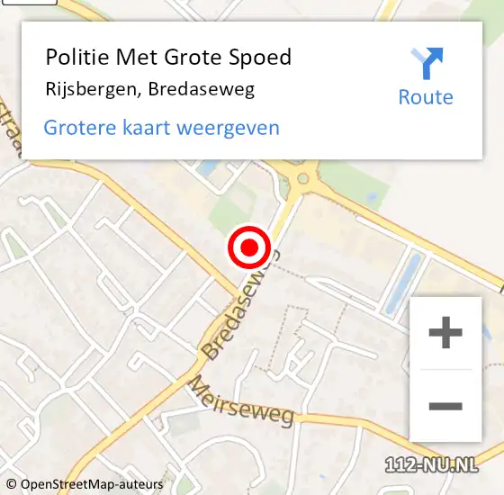 Locatie op kaart van de 112 melding: Politie Met Grote Spoed Naar Rijsbergen, Bredaseweg op 5 maart 2022 15:17