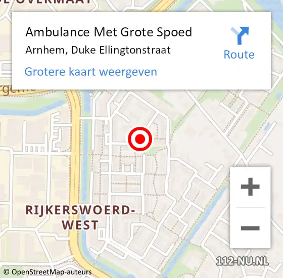 Locatie op kaart van de 112 melding: Ambulance Met Grote Spoed Naar Arnhem, Duke Ellingtonstraat op 5 maart 2022 15:29