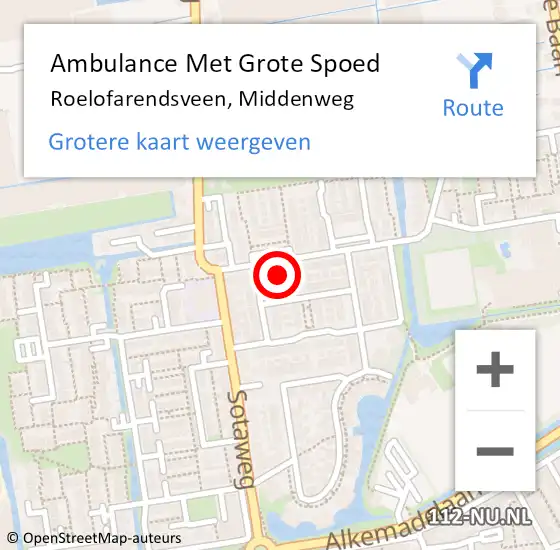Locatie op kaart van de 112 melding: Ambulance Met Grote Spoed Naar Roelofarendsveen, Middenweg op 5 maart 2022 15:57
