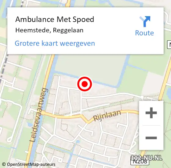 Locatie op kaart van de 112 melding: Ambulance Met Spoed Naar Heemstede, Reggelaan op 5 maart 2022 16:32