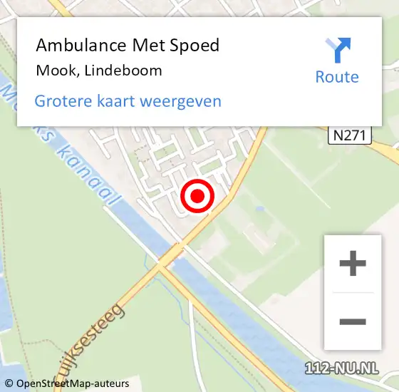 Locatie op kaart van de 112 melding: Ambulance Met Spoed Naar Mook, Lindeboom op 5 maart 2022 16:59