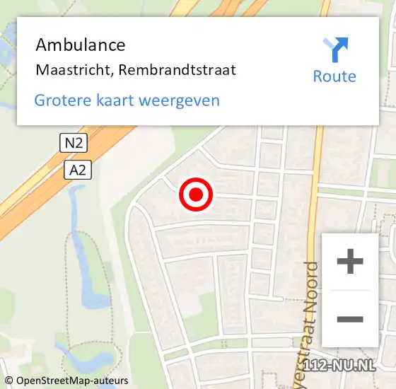 Locatie op kaart van de 112 melding: Ambulance Maastricht, Rembrandtstraat op 10 juli 2014 10:27