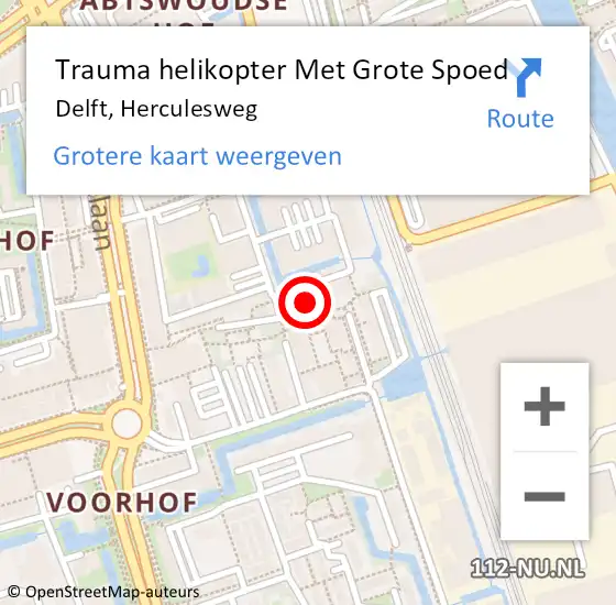 Locatie op kaart van de 112 melding: Trauma helikopter Met Grote Spoed Naar Delft, Herculesweg op 5 maart 2022 17:35