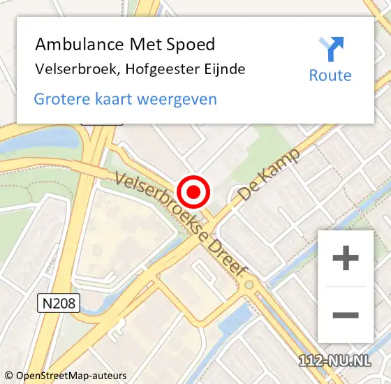 Locatie op kaart van de 112 melding: Ambulance Met Spoed Naar Velserbroek, Hofgeester Eijnde op 5 maart 2022 17:41