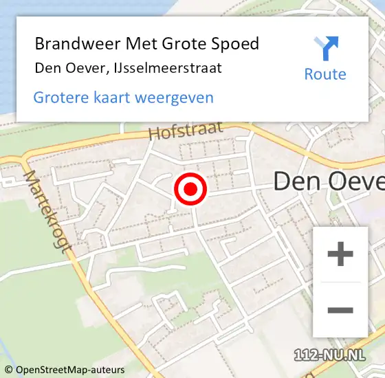 Locatie op kaart van de 112 melding: Brandweer Met Grote Spoed Naar Den Oever, IJsselmeerstraat op 5 maart 2022 18:02