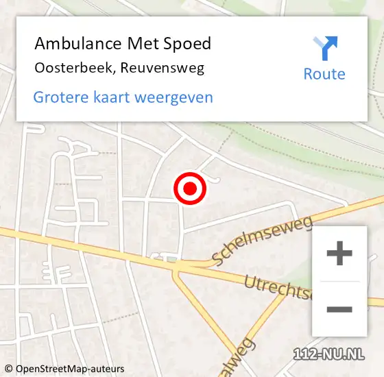 Locatie op kaart van de 112 melding: Ambulance Met Spoed Naar Oosterbeek, Reuvensweg op 5 maart 2022 18:03