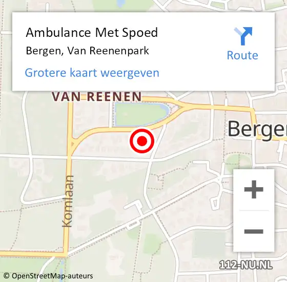 Locatie op kaart van de 112 melding: Ambulance Met Spoed Naar Bergen, Van Reenenpark op 5 maart 2022 18:14