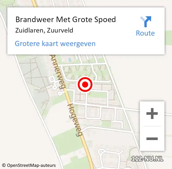 Locatie op kaart van de 112 melding: Brandweer Met Grote Spoed Naar Zuidlaren, Zuurveld op 5 maart 2022 18:28