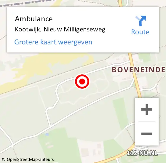 Locatie op kaart van de 112 melding: Ambulance Kootwijk, Nieuw Milligenseweg op 5 maart 2022 18:51