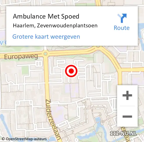 Locatie op kaart van de 112 melding: Ambulance Met Spoed Naar Haarlem, Zevenwoudenplantsoen op 5 maart 2022 19:17