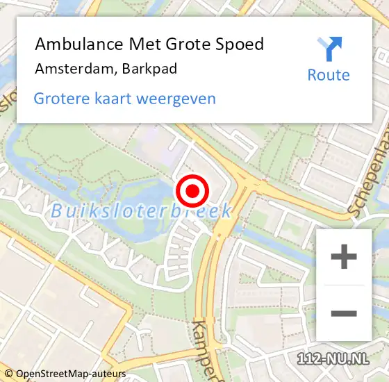 Locatie op kaart van de 112 melding: Ambulance Met Grote Spoed Naar Amsterdam, Barkpad op 5 maart 2022 19:19