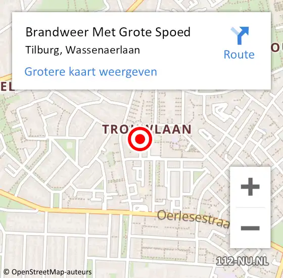 Locatie op kaart van de 112 melding: Brandweer Met Grote Spoed Naar Tilburg, Wassenaerlaan op 5 maart 2022 19:31