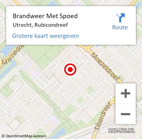 Locatie op kaart van de 112 melding: Brandweer Met Spoed Naar Utrecht, Rubicondreef op 5 maart 2022 19:50