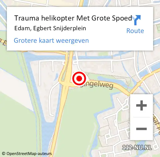 Locatie op kaart van de 112 melding: Trauma helikopter Met Grote Spoed Naar Edam, Egbert Snijderplein op 5 maart 2022 19:59