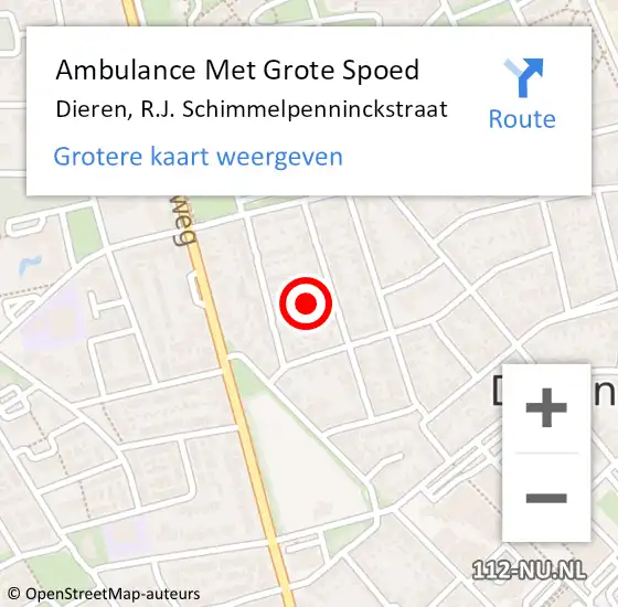 Locatie op kaart van de 112 melding: Ambulance Met Grote Spoed Naar Dieren, R.J. Schimmelpenninckstraat op 5 maart 2022 20:04