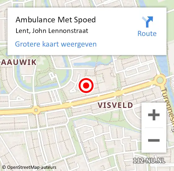 Locatie op kaart van de 112 melding: Ambulance Met Spoed Naar Lent, John Lennonstraat op 5 maart 2022 20:04