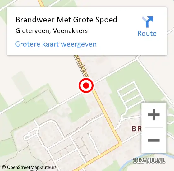 Locatie op kaart van de 112 melding: Brandweer Met Grote Spoed Naar Gieterveen, Veenakkers op 5 maart 2022 20:11