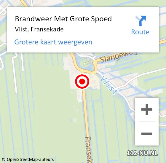 Locatie op kaart van de 112 melding: Brandweer Met Grote Spoed Naar Vlist, Fransekade op 5 maart 2022 20:24