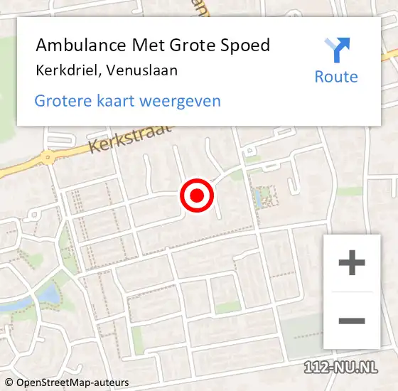 Locatie op kaart van de 112 melding: Ambulance Met Grote Spoed Naar Kerkdriel, Venuslaan op 5 maart 2022 20:44