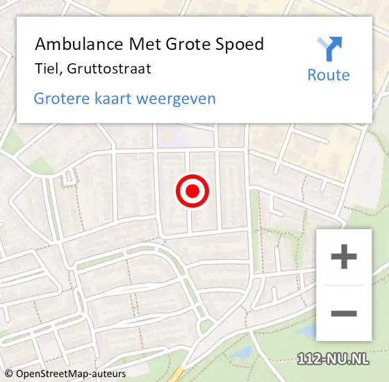 Locatie op kaart van de 112 melding: Ambulance Met Grote Spoed Naar Tiel, Gruttostraat op 5 maart 2022 21:00